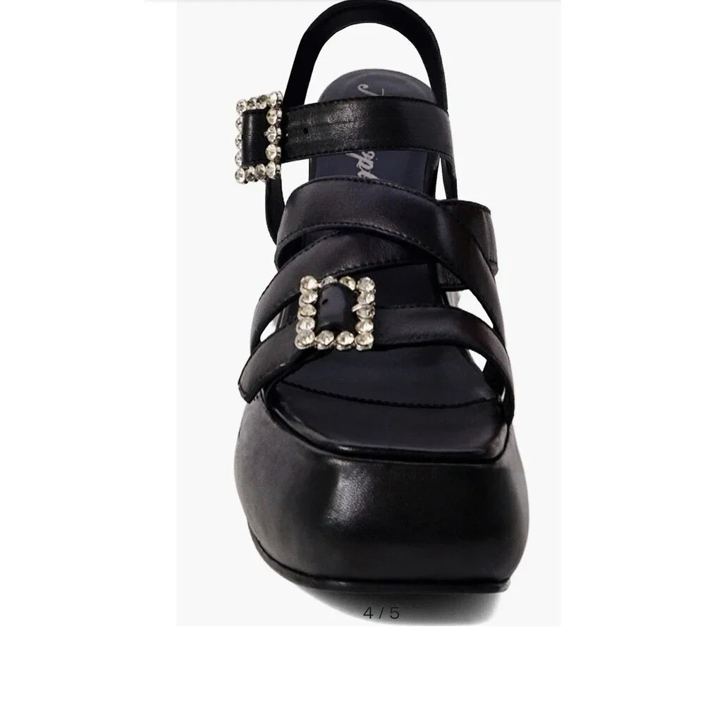 Free People Brooklyn US 7.5 Shoes Black Leather Ankle Strap Platform Sandals